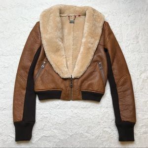 Doma Lamb Leather Shearling Bomber Moto Jacket